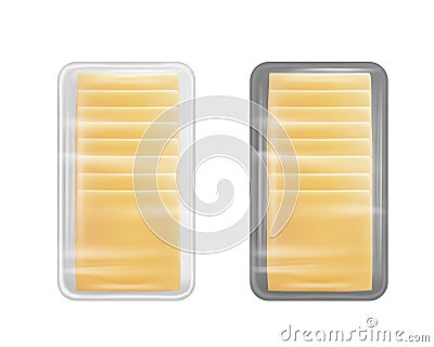 Transparent packaging with cheese slices Vector Illustration