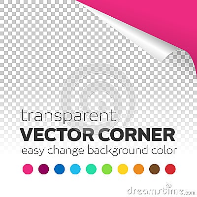 Transparent paper page curl corner with colored background Vector Illustration