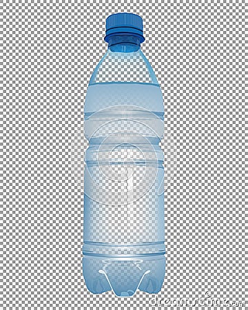 Transparent plastic bottle with mineral water with close blue ca Vector Illustration