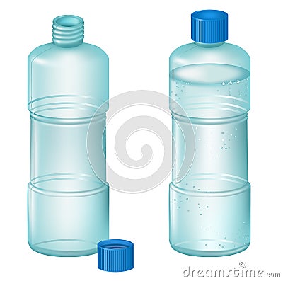 Transparent plastic bottles on a white background. Vector Illustration