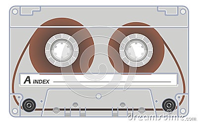 Transparent plastic cassette with audio record. Tape template Vector Illustration