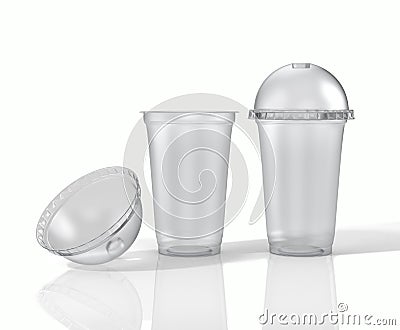 Transparent plastic cups with dome lids. 3D Illustration Stock Photo