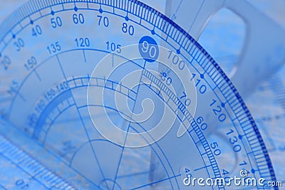 Transparent protractor, ruler and square Stock Photo