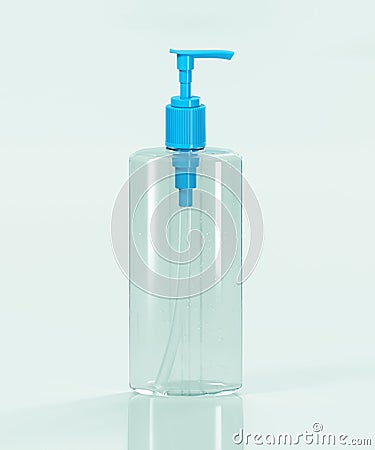 Transparent sanitizer isolated on a light background with reflection. 3d-render Stock Photo
