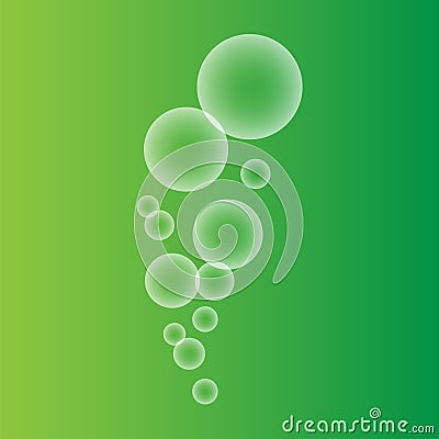 Transparent soap bubbles on fading green, vector illustration Vector Illustration