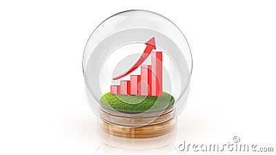 Transparent sphere ball with rising graph inside. 3D rendering. Stock Photo