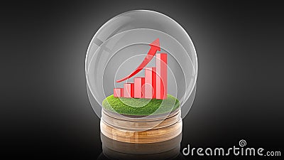 Transparent sphere ball with rising graph inside. 3D rendering. Stock Photo