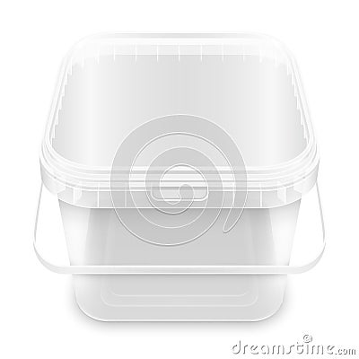 Transparent square empty plastic bucket. Top view mockup illustration Cartoon Illustration