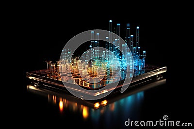 Transparent Tablet And Graph From Transparency Of Dots Blue Stock Photo