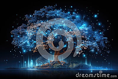 Transparent Tree And Seasons Changing From Transparency Of Dots Blue Stock Photo