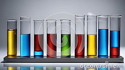 transparent tubes with liquid A test tubes closeup with a medical glassware and a colorful scheme. Stock Photo