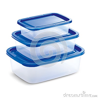 Transparent Tupperware with Blue Cover Stock Photo