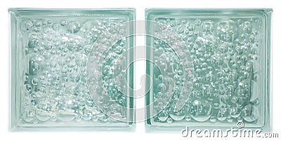 Transparent two clear square bathroom glass block cube in white background with circle bubble pattern rough texture .Use for objec Stock Photo