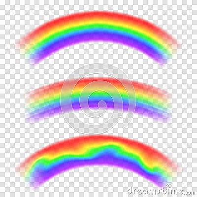 Transparent vector rainbow on background. Set of rainbows in arch shape. Fantasy concept, symbol of nature Vector Illustration