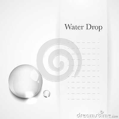 Transparent water drop on light gray background Vector Illustration