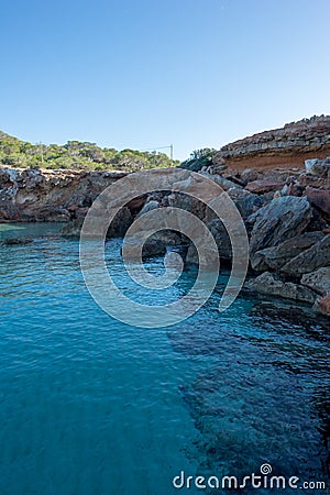 Transparent waters in the cala compte, Ibiza Stock Photo