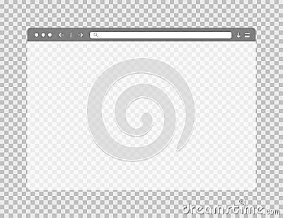 Transparent web browser window. Template of website page. Empty mockup of internet website. Isolated browser screen with Vector Illustration