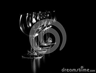 Transparent Wine Glases in Black Background Stock Photo
