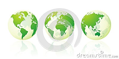 Transparent world globe maps planet earth green set Vector Illustration