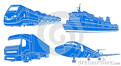 Transport: airplane, train, truck, liner Cartoon Illustration