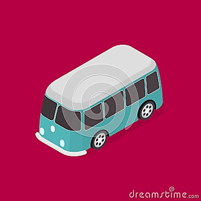 Transport Blue Van 3d Isometric View. Vector Vector Illustration