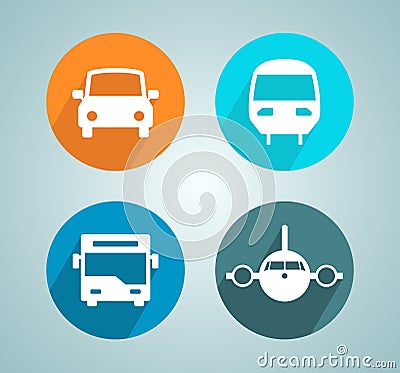 Transport Car Bus Plane Train Flat Modern Circle Icon Set Vector Illustration