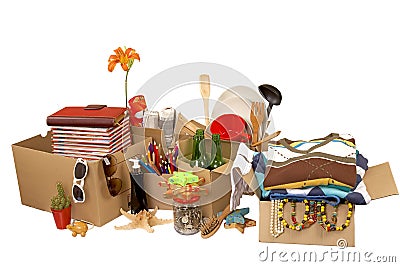 Transport cardboard boxes, relocation concept Stock Photo