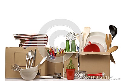 Transport cardboard boxes, relocation concept Stock Photo