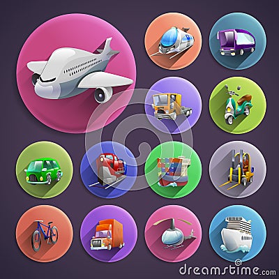 Transport Cartoon Icons Set Vector Illustration