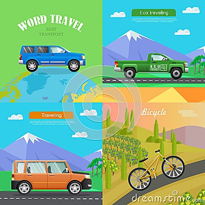 Transport. Collection of Four Auto Illustrations Vector Illustration