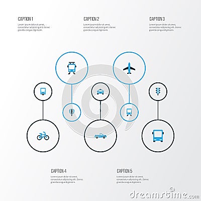 Transport Colorful Icons Set. Collection Of Stoplight, Carriage, Monorail And Other Elements. Also Includes Symbols Such Vector Illustration