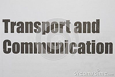 Transport and Communication Printed on a white background with black ink Stock Photo