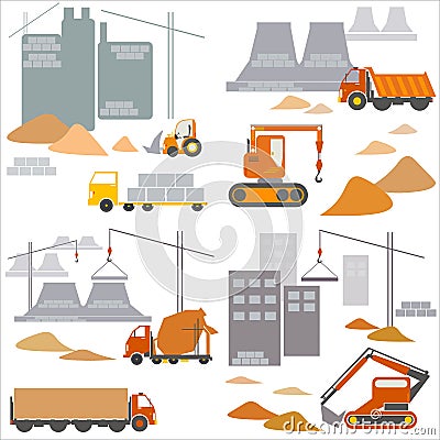 Transport and construction, construction site, vector set Vector Illustration