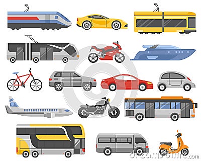 Transport Decorative Flat Icons Set Vector Illustration