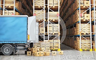 Transport for delivery isolated on a warehouse background Cartoon Illustration