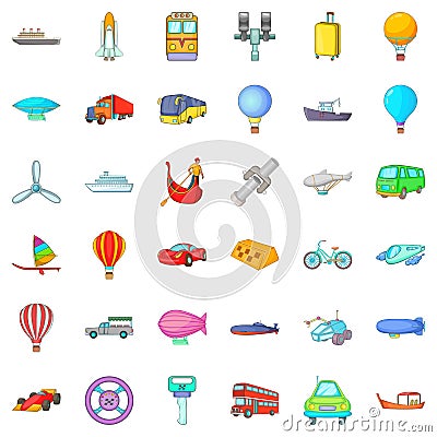 Transport with driver icons set, cartoon style Vector Illustration