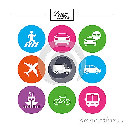 Transport icons. Car, bike, bus and taxi signs. Vector Illustration