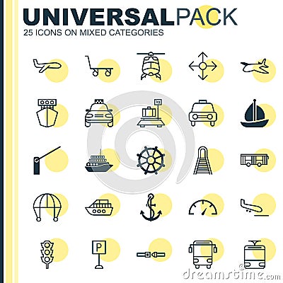 Transport Icons Set. Collection Of Stoplight, Roadblock, Boat Helm And Other Elements. Also Includes Symbols Such As Vector Illustration