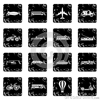 Transport icons set, grunge style Vector Illustration