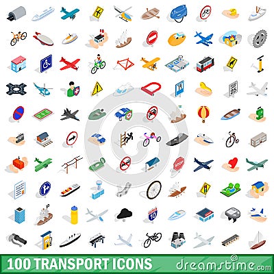 100 transport icons set, isometric 3d style Vector Illustration