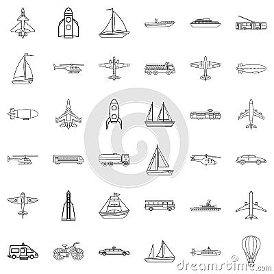 Transport icons set, outline style Vector Illustration