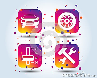 Transport icons. Tachometer and repair tool. Vector Illustration