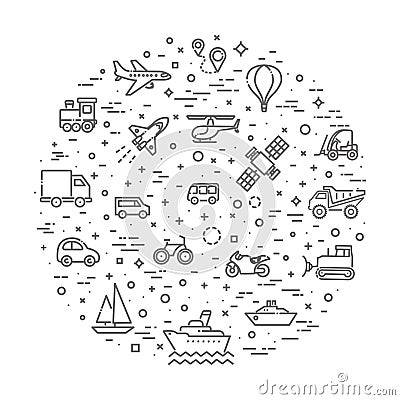 Transport icons, thin line design Vector Illustration