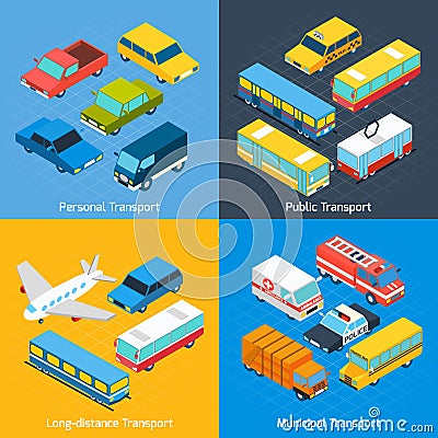 Transport Isometric Set Vector Illustration