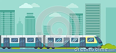 Transport leaving tunnel to metro. Train for transporting passengers at underground station platform Vector Illustration