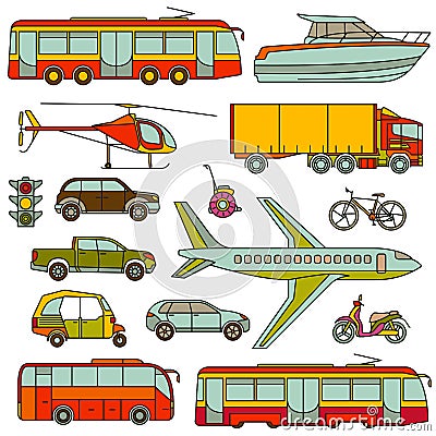 Transport line icons set Vector Illustration