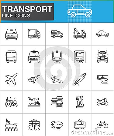 Transport line icons set, outline vector symbol collection, linear style pictogram pack Vector Illustration