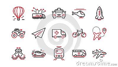 Transport line icons. Taxi, Helicopter and Train. Linear icon set. Vector Vector Illustration