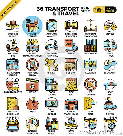 Transport logistic & Travel outline icons Vector Illustration