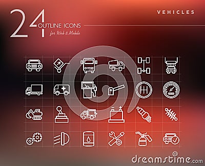 Transport and mechanic outline icons set Vector Illustration